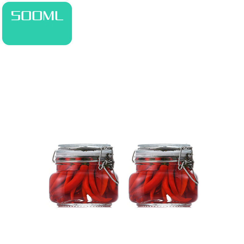 Botella de vidrio sellada para cocina, tarro de almacenamiento para alimentos, pepinillo, fruta enlatada, transparente, boca grande, para el hogar