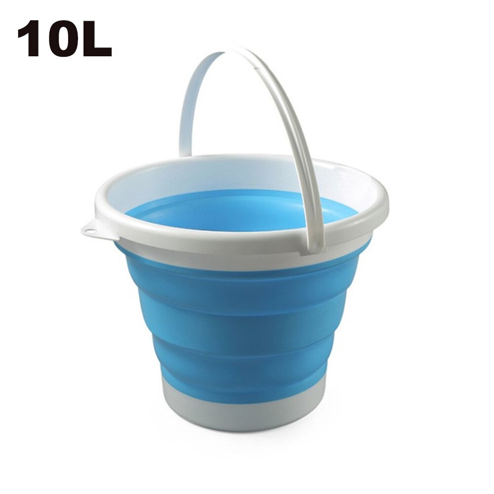 10L Collapsible Bucket 2.6 Gallon Foldable Portable Cleaning Silicone Bucket Space Saving Car Bucket for Garden Camping Fishing: Blue-White  10L