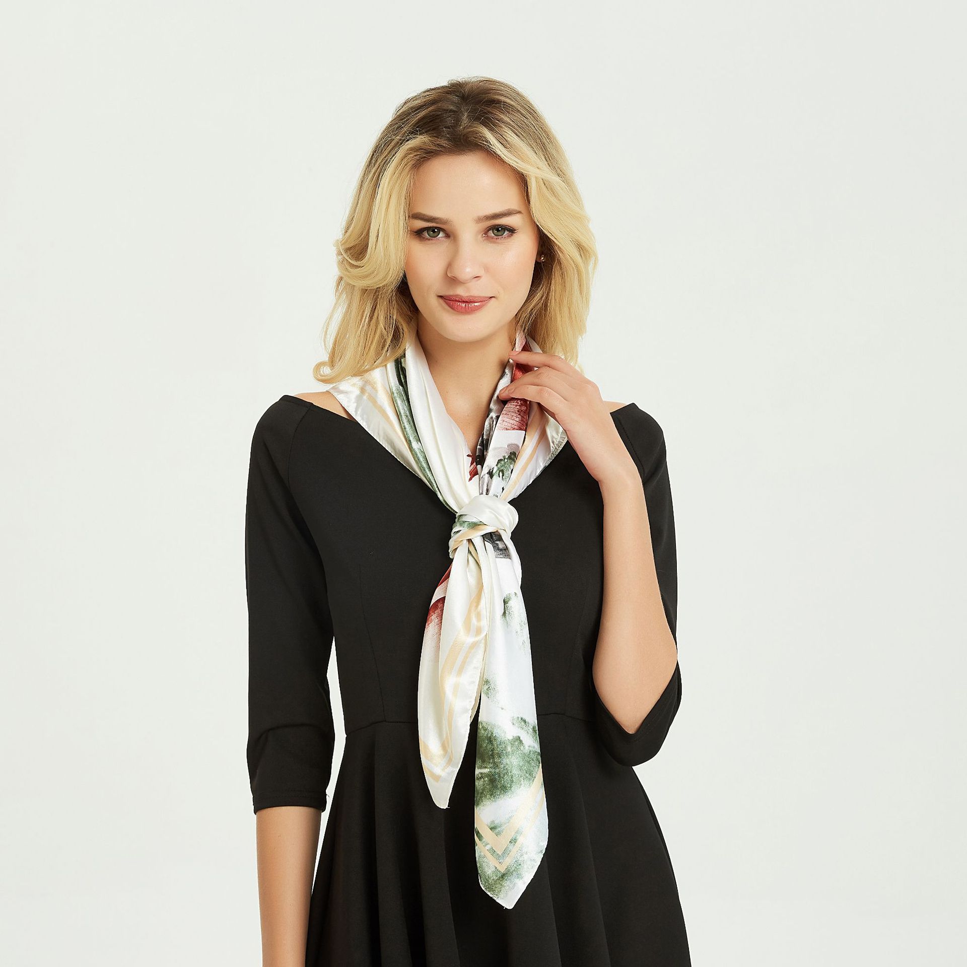 Pure and fresh Chinese style silk scarf scarf 90X90 headscarf printed large square temperament