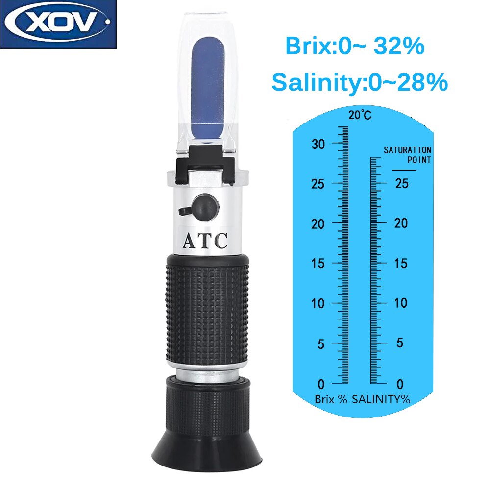 0-32% Brix Refractometer 0-28% Salinometer 2 in 1 Concentration Detector Salinity Tester Brix Meter Sugar Analyser Salty Monitor: A without box