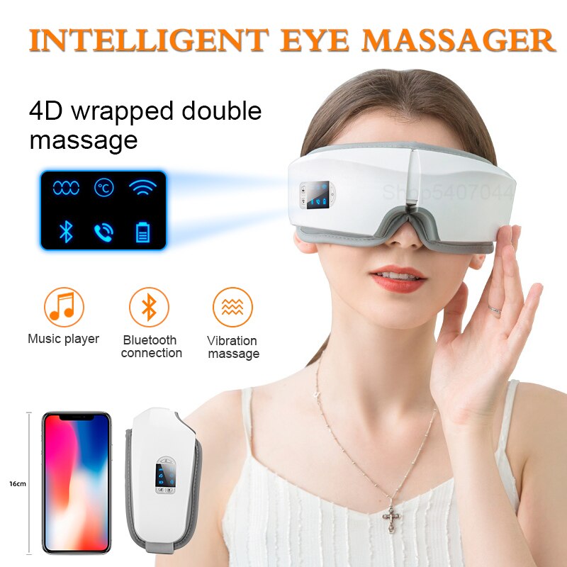 4D Bluetooth Smart Airbag Trillingen Elektrische Eye Massager Eye Care Verwarming Muziek Vermoeidheid Verlicht Donkere Kringen Instrument