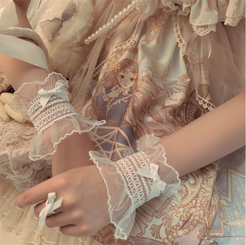 Lolita – gants de femme de chambre en dentelle, manchettes, nœud, Cosplay, fête, D737