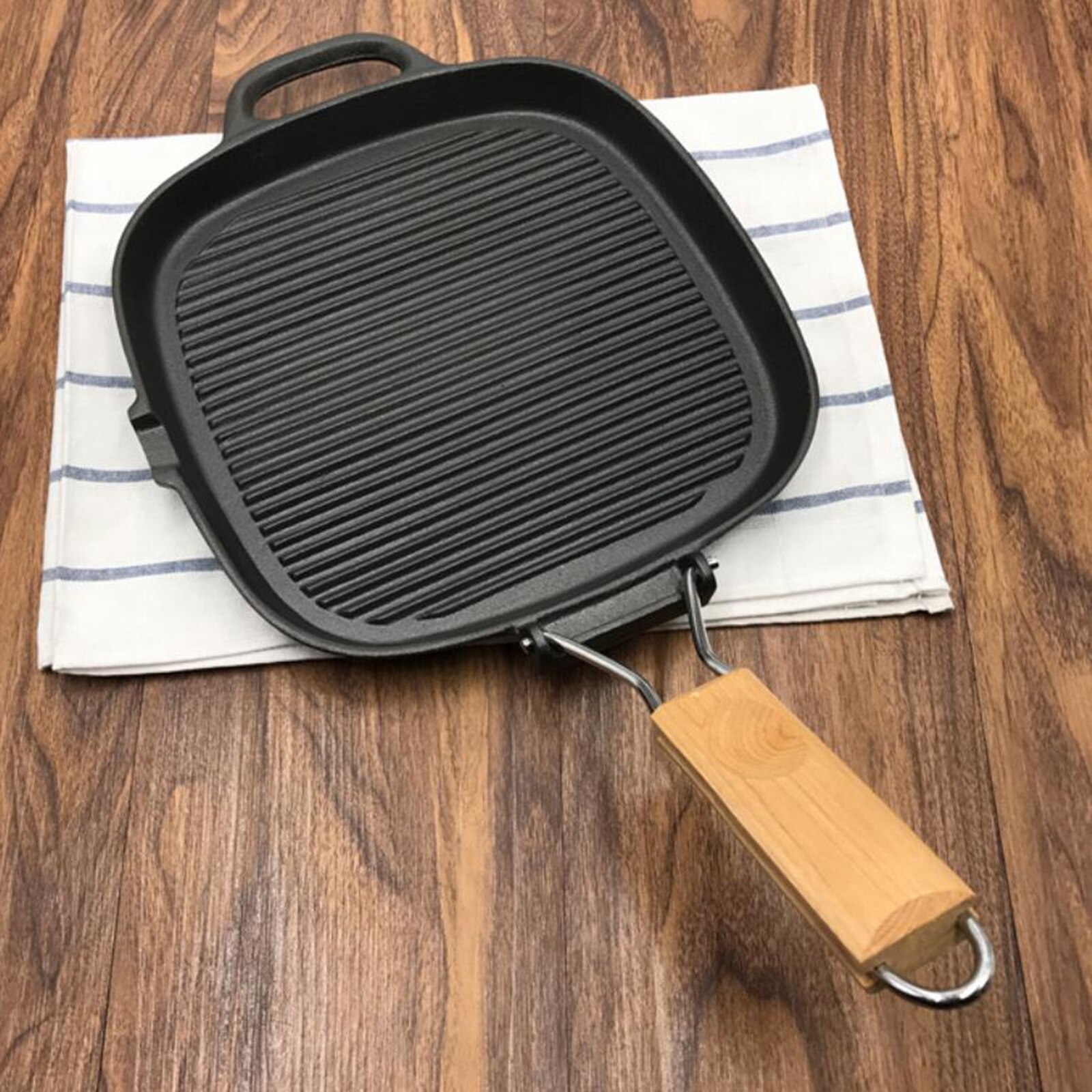 Grill Pan Large Cast Iron Nonstick Frying Pan Meat BBQ Griddle Cooking Pan