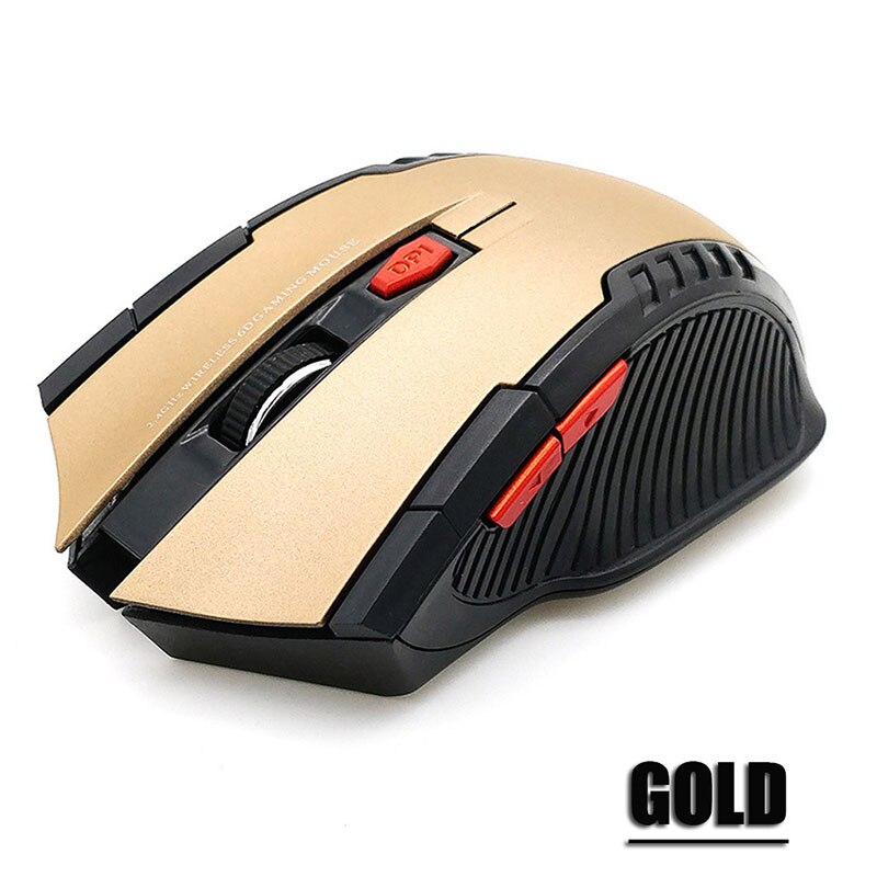 1600DPI 2.4GHz Wireless Optical Mouse Gamer for PC Gaming Laptops Opto-electronic Game Wireless Mice with USB Receiver: Gold