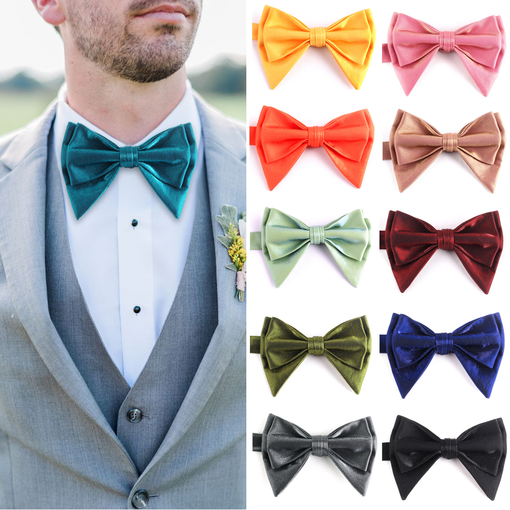 Bow Ties For Men Pre-tied Style Over sized Bow ties Gloss Fabric Solid Color Formal Men Bow tie For Wedding Party