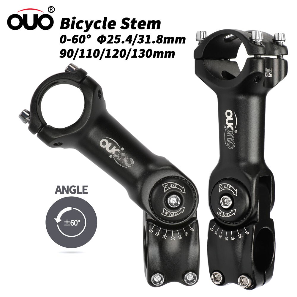 Ouo justerbar cykelstång 25.4/31.8mm cykel styrstam stigare 0-60 grader mtb mountainbike bar stigare cykeltillbehör