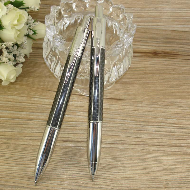 ACMECN 2pcs / lot Propelling Writing Stationery Sets Carbon fiber Ballpoint Pen &amp; 0.7mm Mechanical Pencil Twin Pen Set