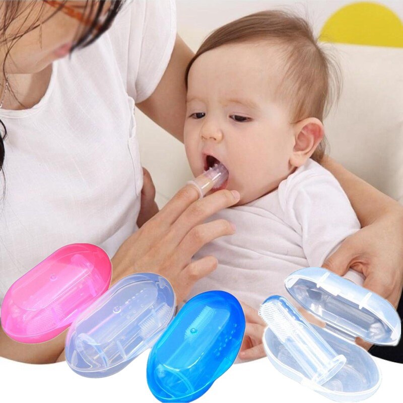 Weiche Baby Silikon Finger Zahnbürste mit Kasten Zähne Pinsel Kleinkind Reinigung Zahnbürste Gummi Sauber Baby Massage für Mundpflege