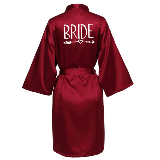 Wedding Party Team Bride Robe With White Letters Kimono Satin Pajamas Bridesmaid Bathrobe SP004