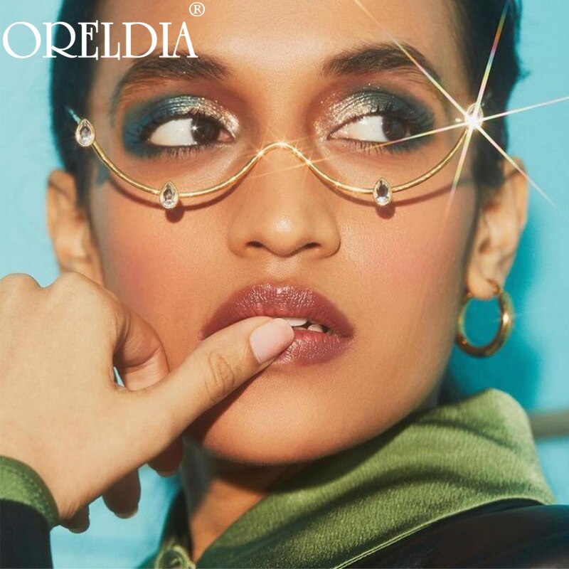 Rhinestone Glasses Frame Alloy Diamond Sunglasses Half Frame Glasses Women Luxury Crystal Water Decoration