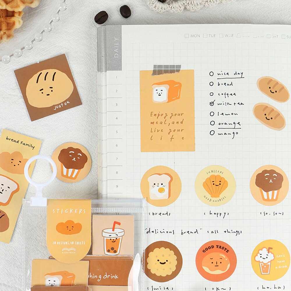 40pcs/set Vintage Stickers Cartoon Food Bullet Journal Stickers scrapbooking School Stationery Stickers Diary Journal Stickers
