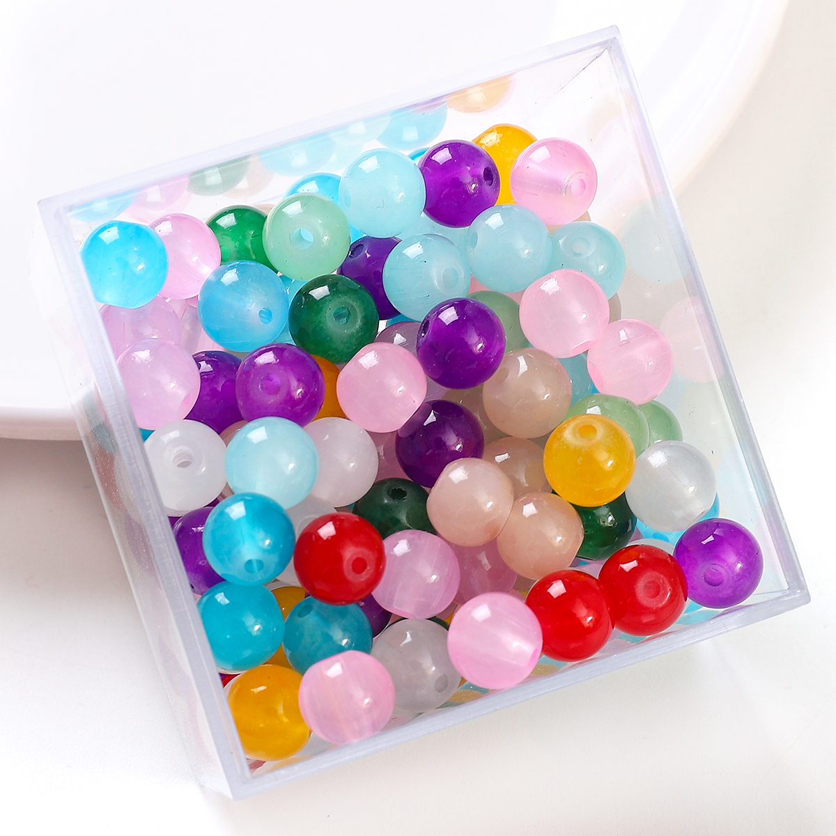 50pcs 6mm gelée de verre couleur unie Imitation Jade perles rondes perles en vrac bricolage à la main collier Bracelet perles bijoux accessoire: Rose