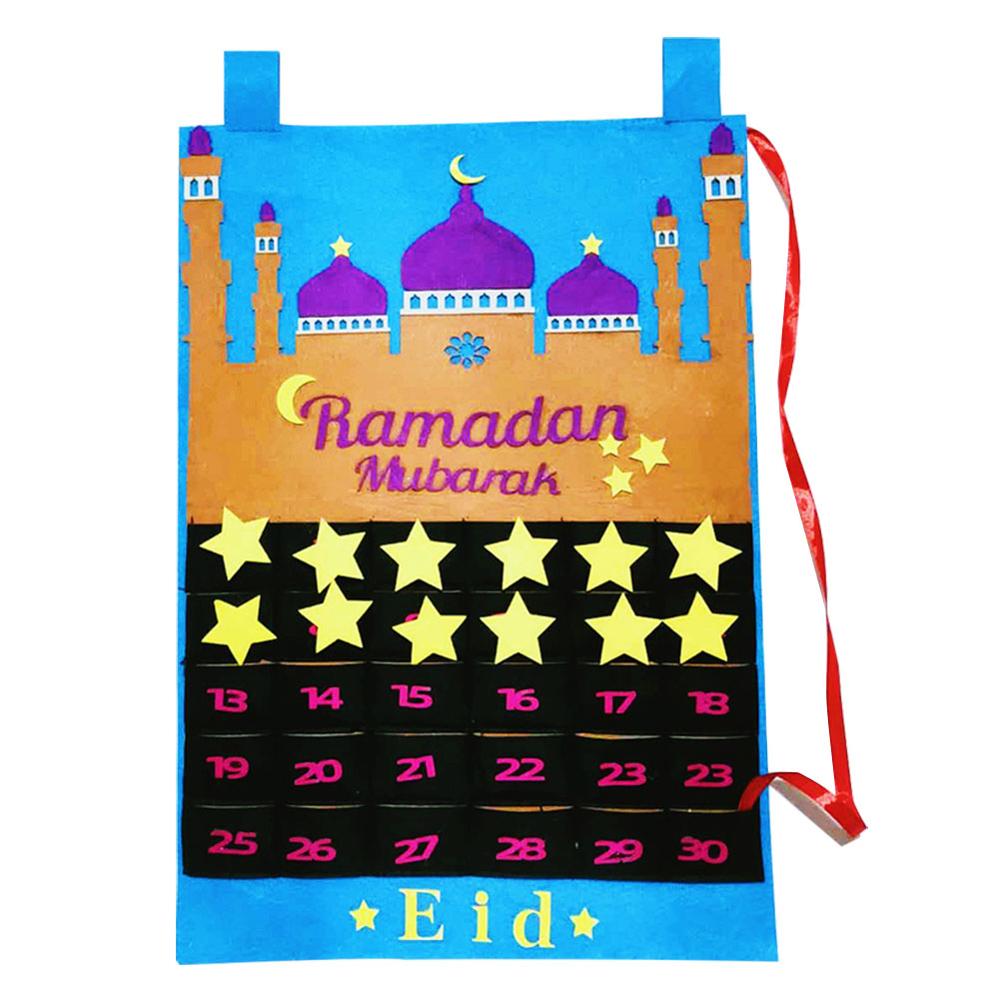 Ourwarm eid mubarak diy filt ramadan-kalender med lomme til børn nedtællingskalender muslimsk balram festindretningsartikler: Blå kalender