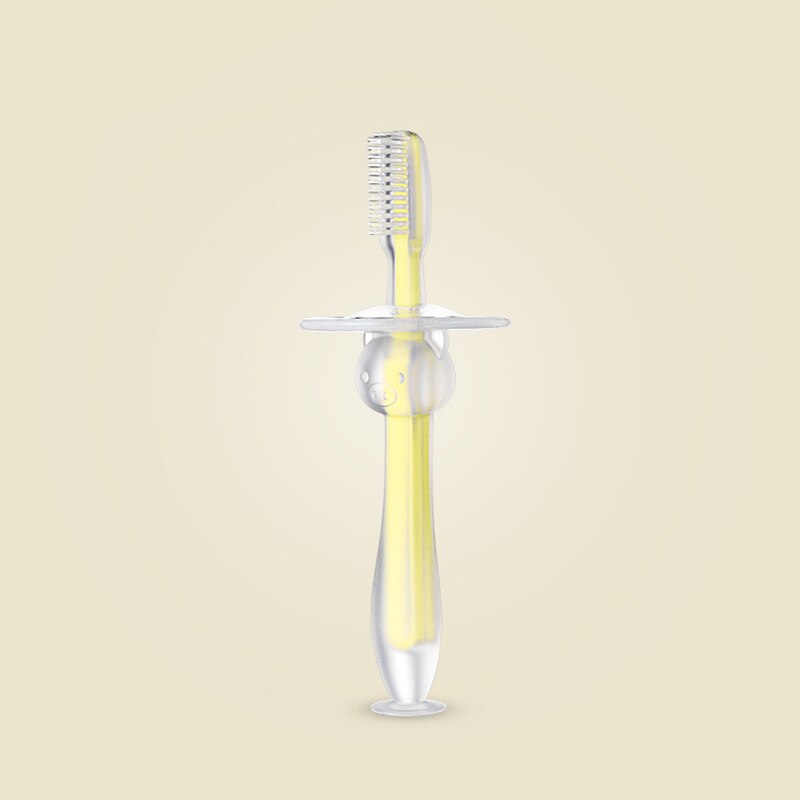 4 cores treinamento do bebê silicone bonito tridimensional escova de dentes de leite com ventosa de pé escova de dentes de silicone com defletor