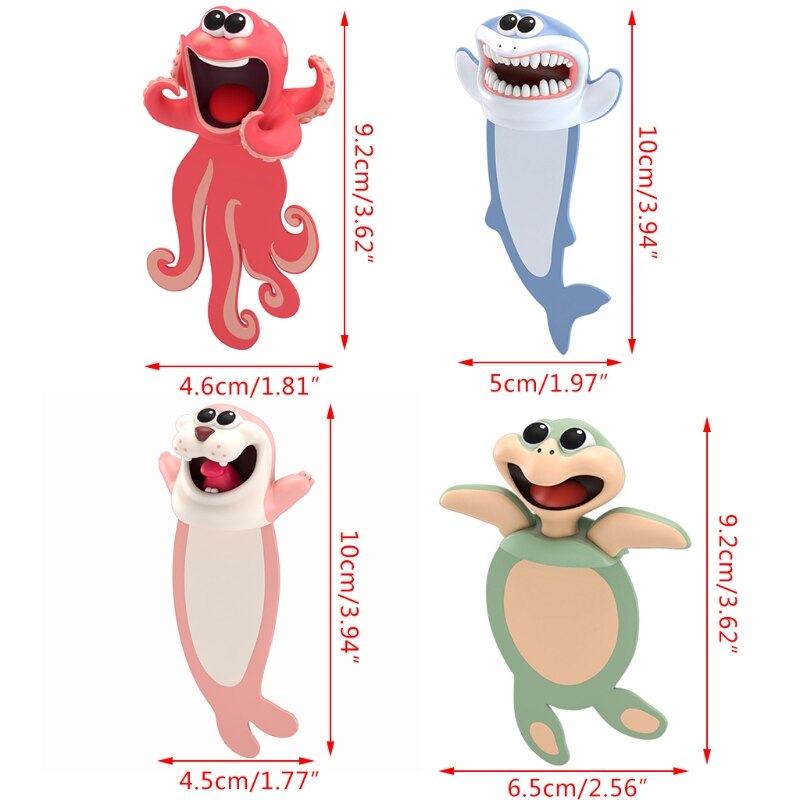 3D Stereo Cartoon Marker Marine Animal Series Bookmarks For Children
