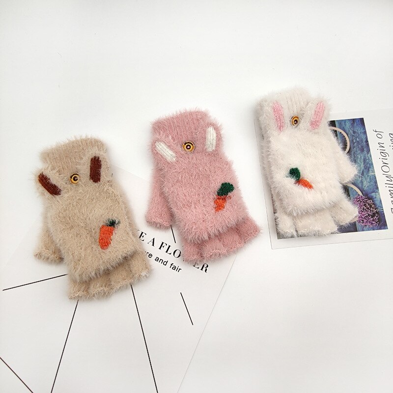 Girl Cute Clamshell Gloves Winter Warm Gloves Writing Half Piece Gloves