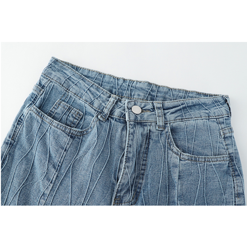 Jean évasé à plis en dentelle pour femmes, pantalon en Denim, Texture, taille haute, coupe Slim, droit, à fond de cloche