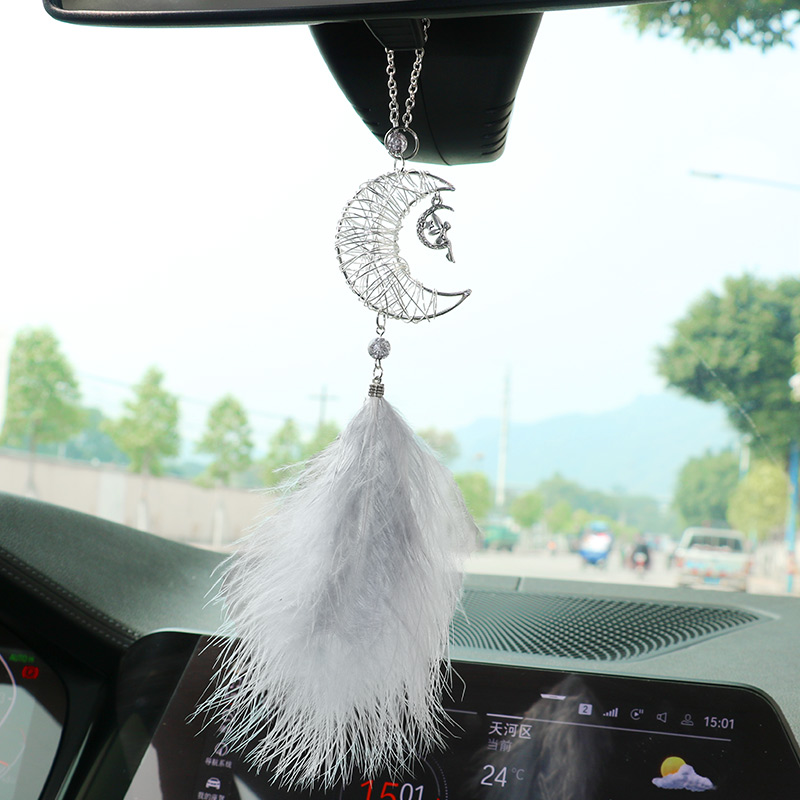 Adornos colgantes para coche, campanas de viento de estrellas y luna, colgante para espejo retrovisor de coche con plumas, decoración de estilo, accesorios de Interior de coche