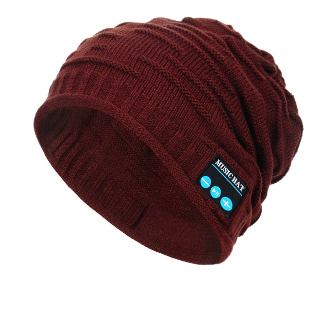 Bluetooth musikk strikket beanie lue trådløs smart varm cap headset høyttaler med mikrofon  h7jp: Brun