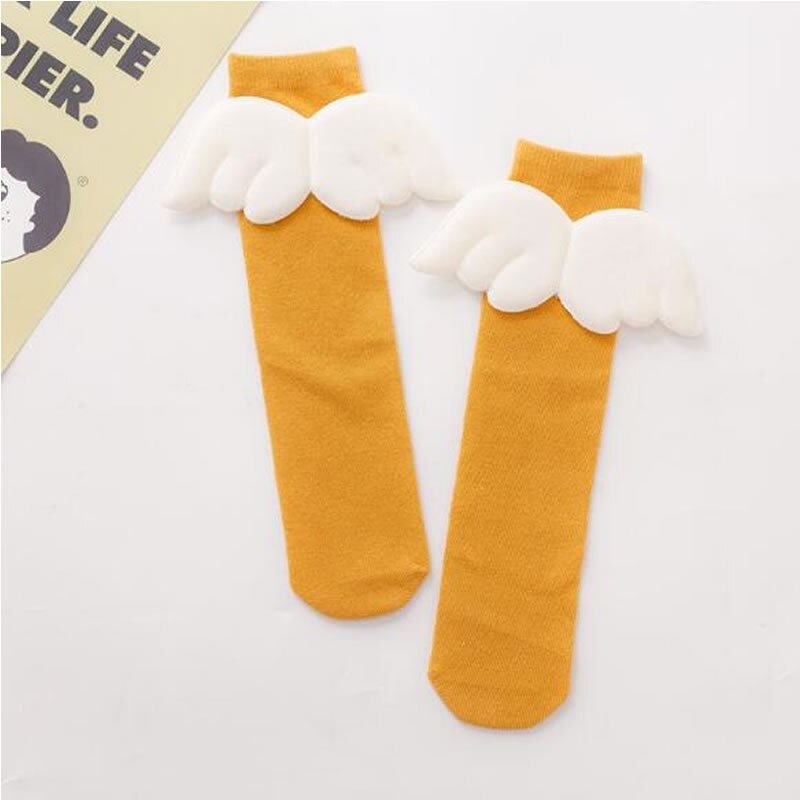 Baby FlüGel Strumpf freundlicher Weiche Baumwolle bein warme Kleinkind Knie Hohe Strumpf studenten sneaker Legwarm Herbst Winter Neue: dunkel Gelb Flügel