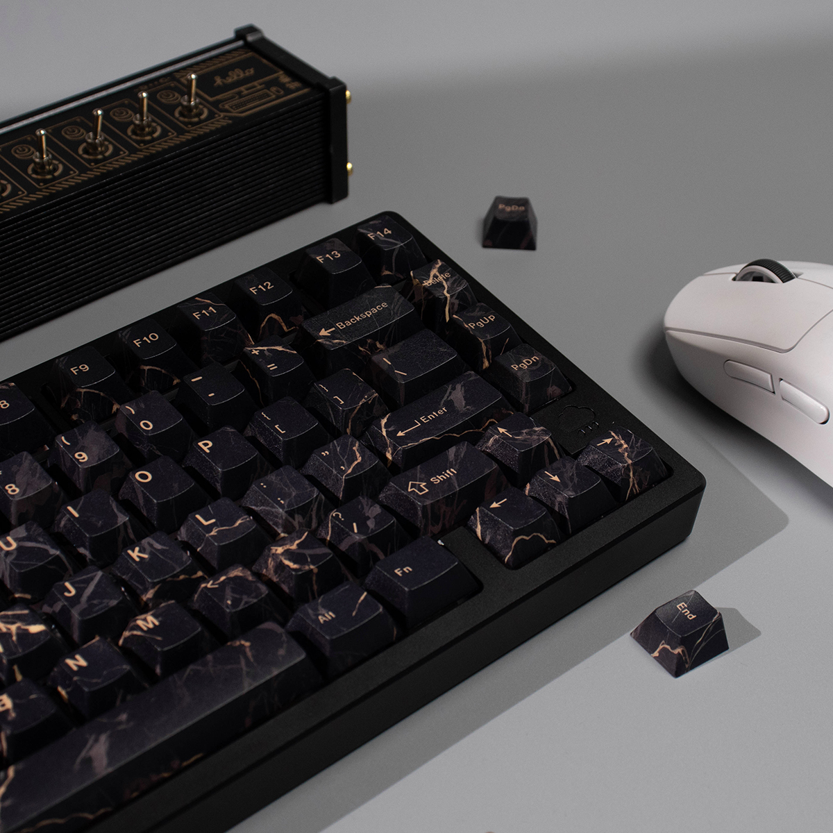 Black Marble Keycap Set 152 Keys PBT 5-Sided Dye Cherry Profile MX Switch Fit 61%-108% Custom Mechanical Keyboard Keycaps