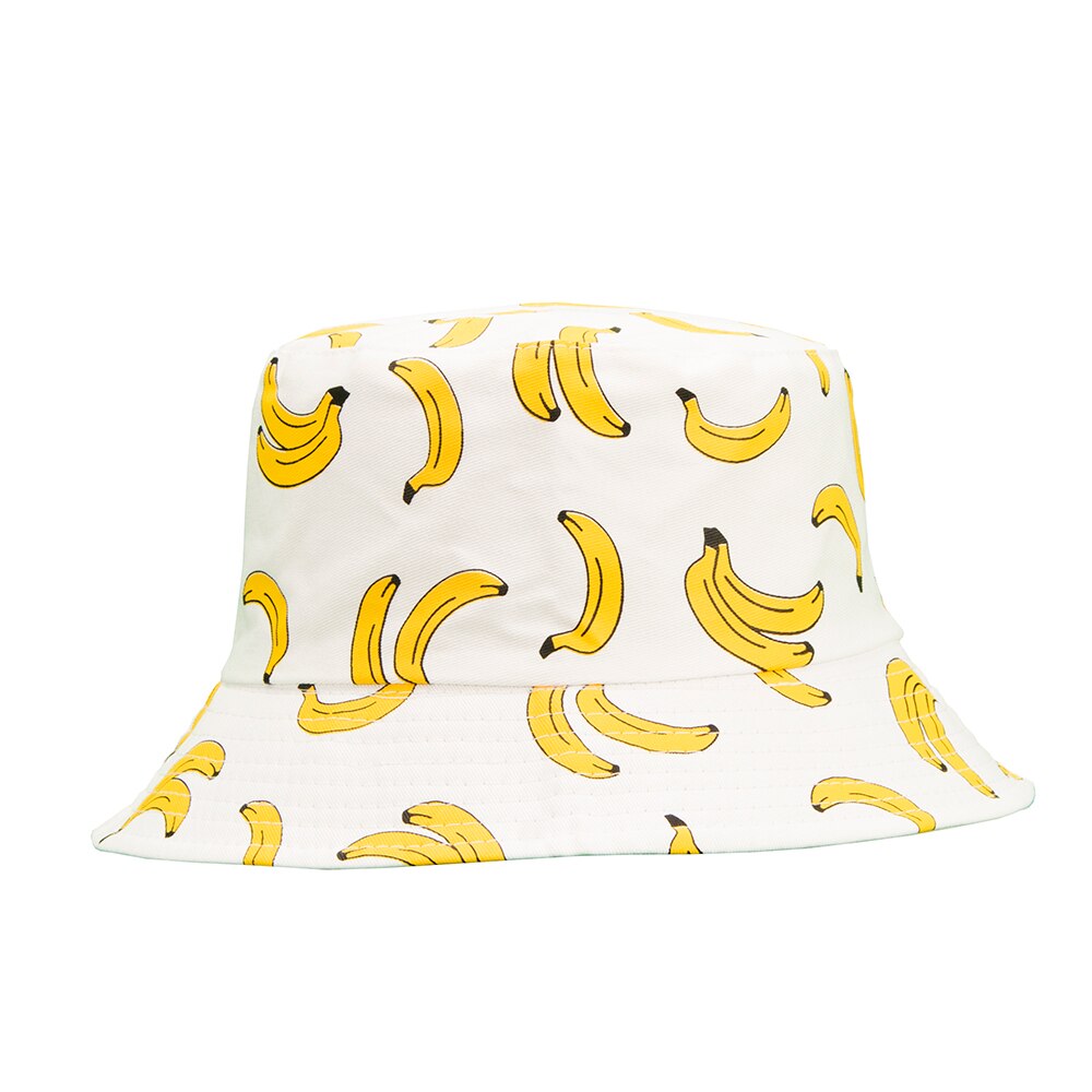 Vache seau chapeau pêcheur femme petit bord bassin chapeau petit frais prélégié rayure à carreaux imprimé rue voyage parasol chapeau: Banana white