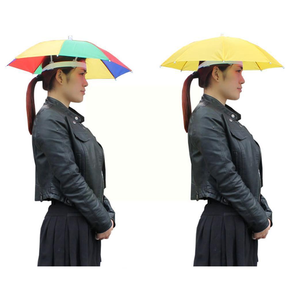 Chapeau de parapluie de pluie portable, pliable, extérieur, soleil, camping, chapeaux d'ombre, tête, plage, vêtements de sauna, accessoire étanche Fishi R7I0