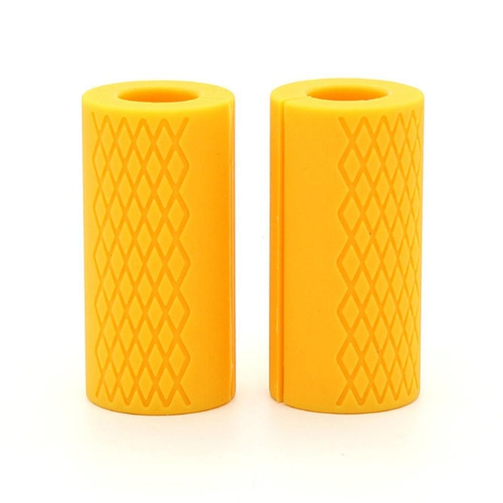 1 par de silicona pesa gruesa de barra de sacar de levantamiento de pesas de apoyo barra puños Anti-slip proteger Pad Fitness gordo agarre: Amarillo