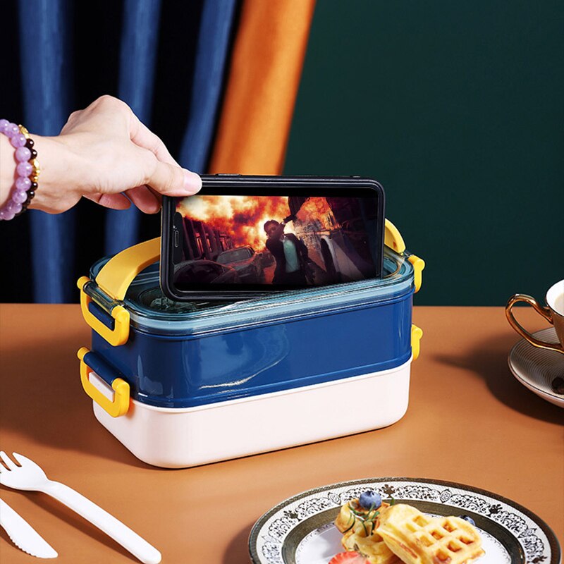 Roestvrij Staal Lunchbox Student Magnetron Kinderen Bento Box Voedsel Opslag Met Onafhankelijke Doos Container Opslag Ontbijt Doos