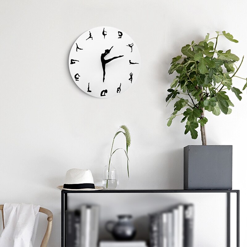 Timelike-horloge murale Yoga danse fille | Horloges en acrylique, 30x30 cm pour