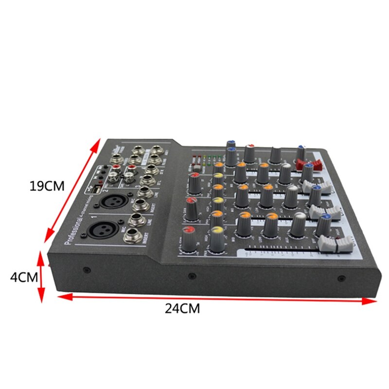 Mini-tragbarer audiomixer mit usb-dj-soundmischpult,  mp3 klinkenbuchsen , 4- kanal-karaoke, 48v verstärker (eu-stecker)