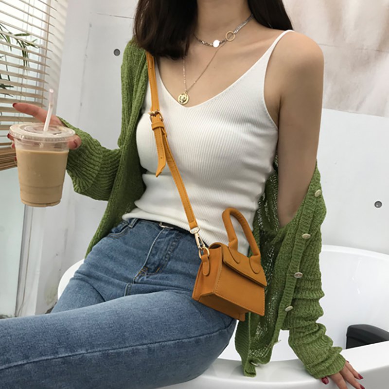 Women Retro V Neck Sleeveless Solid Knitted Tank Top: W