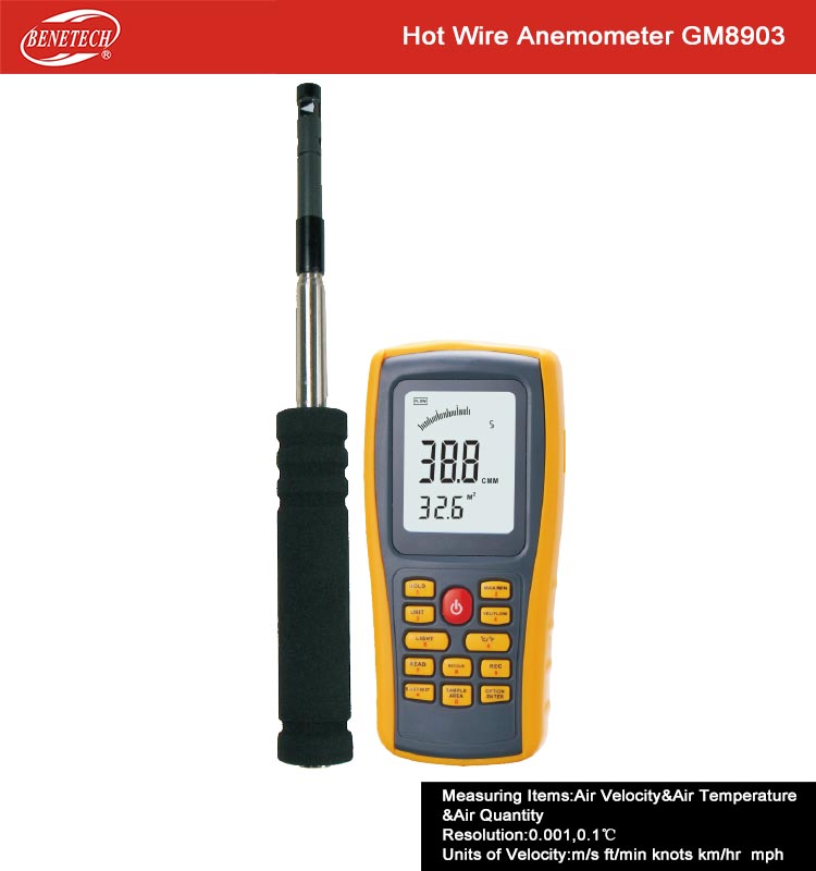 GM816 Digital Mini Anemometer Wind Speed Gauge Meter LCD Handheld Airflow Windmeter Thermometer