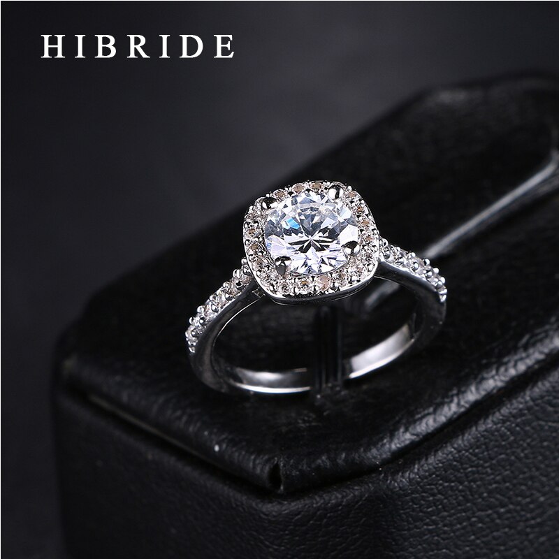 HIBRIDE Trendy Women Wedding Rings For Party Clear Rhinestone Stainless Steel Ring Jewelry QSP0010-22