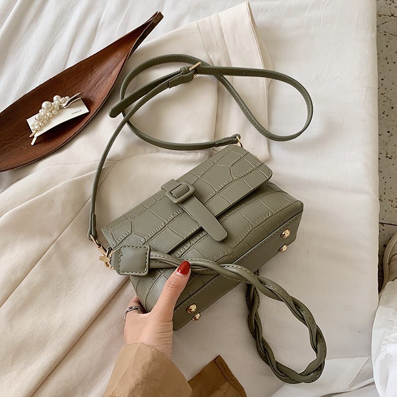 Kleine pu leren crossbodytas met stenen patroon voor dames, handtassen voor dames, schoudertas voor op reis met touwriem: Groente