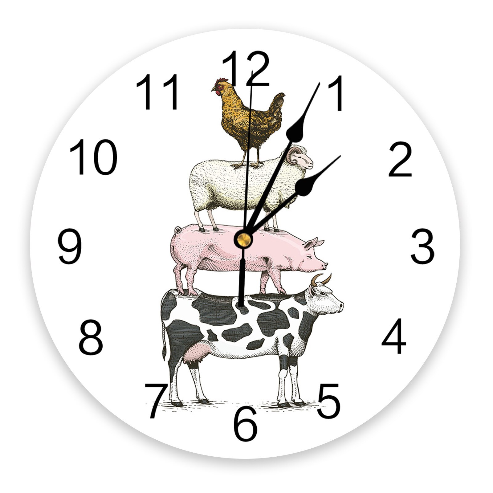 Boerderijdieren thema aquarel wandklok woondecoratie slaapkamer stille klok wandklok digitale klok moderne wandklok: Wxf 04818 ckaz 1