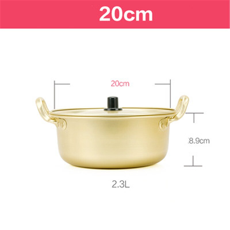 Korean Style Ramen Noodles gold Pot Aluminum Soup Pot Oxidized Coating Noodles Mike Egg Soup Cooking golden Kitchen Cookware: 20cm