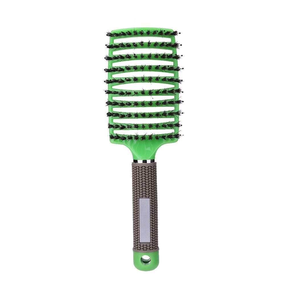 Haar Hoofdhuid Massage Kam Haarborstel Varkenshaar Nylon Vrouwen Nat Krullend Ontwarren Haar Borstel Voor Salon Kappers Styling Tools: green