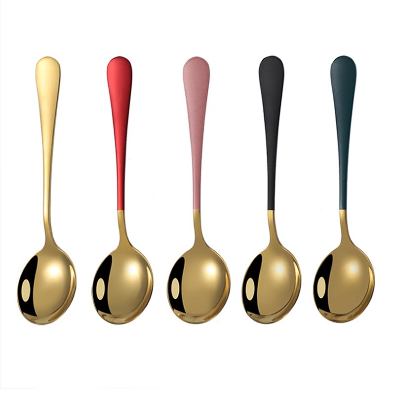 10 Colors 1pcs Coffee Spoons Stainless Steel Dessert Spoons Kitchen Utensils Round Spoons