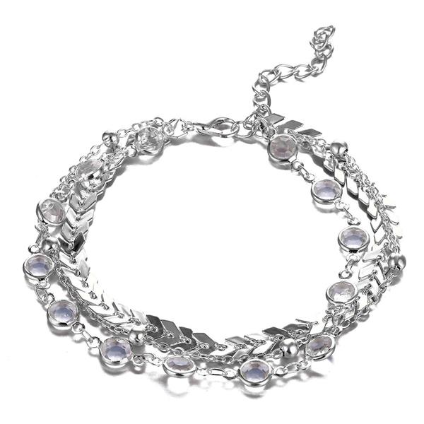 Vienkim 3 Stks/partij Crystal Pailletten Enkelbandje Set Strand Voet Sieraden Vintage Enkelbandjes Voor Vrouwen Zomer Sieraden Party: Silver