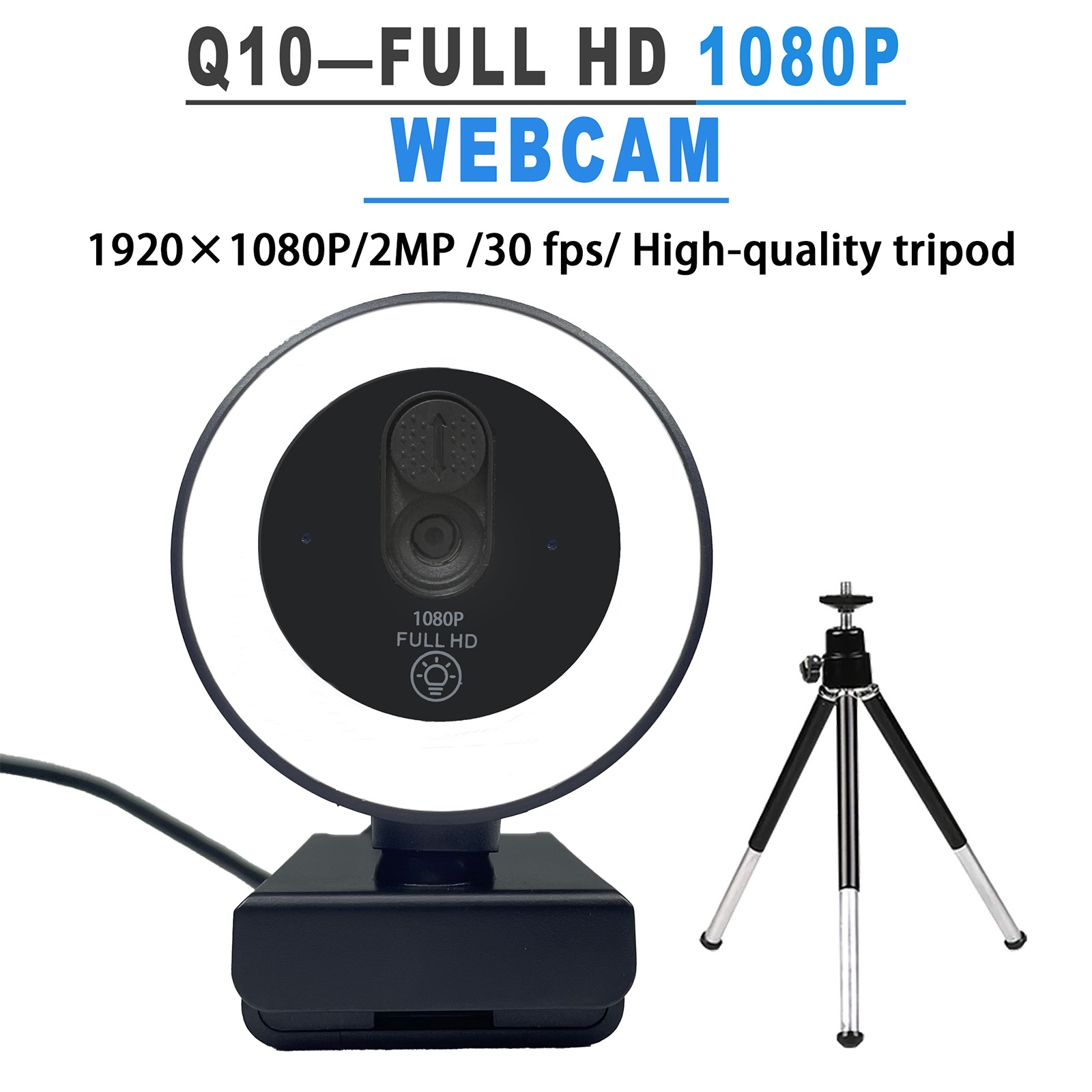 EXHQDR 4K/2K/1080P HD USB Plug & Play Webcam with 3‑Level Fill Light, Auto Focus, Built‑in Microphone, Type‑C Adapter & Tripod f: WHITE