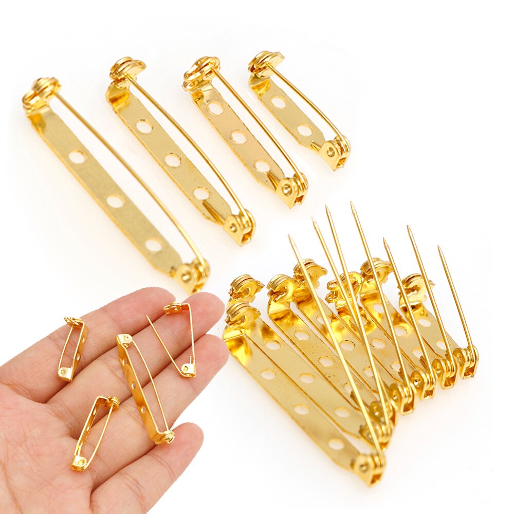 20pcs 20/25/32/38/mm Safety pin brass rotating lock brooch badge brooch with hole pins Brooch Base Metal Pins