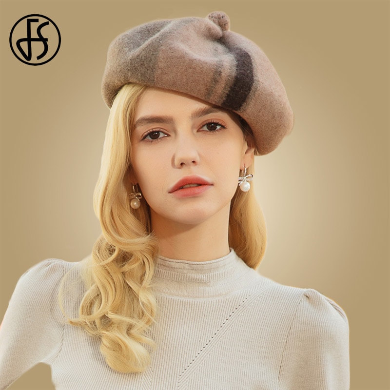 FS Vintage Wool French Beret Hats Ski Caps Womens Girls Winter Warm Cap Painter Hat Beanie Boinas Para Mujer