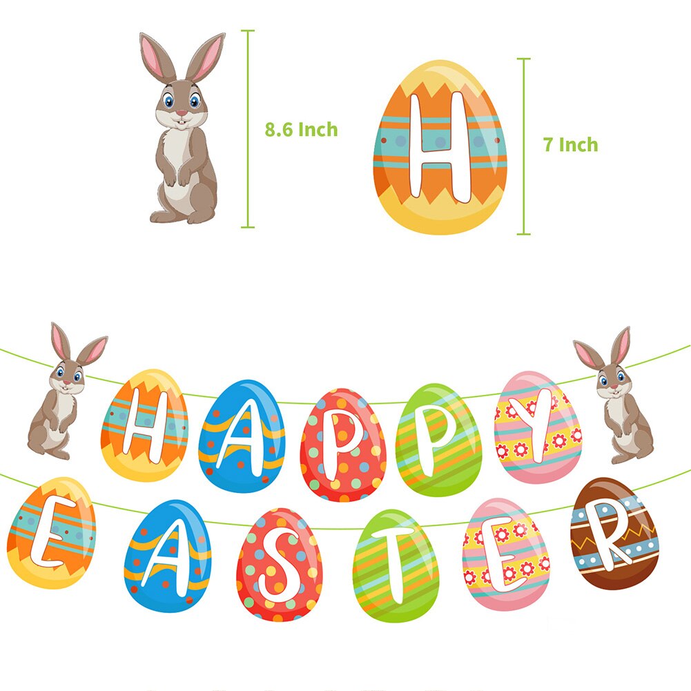 Happy Easter Banner DIY Cute Bunny Festival Party Hanging Decorations Rabbit Prop Ornaments for Family Gathering Decor