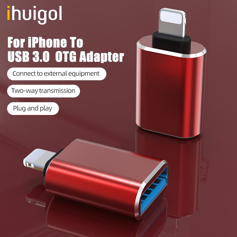 ihuigol OTG Adapter For iPhone 11 Pro Max USB 3.0 to Lighting Converter For iPad iOS 13 12 Data Camera U Disk Phone Accessories: Red