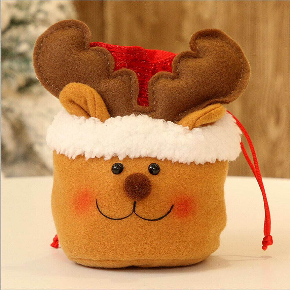 1Pcs Kerst Kids Candy Pouch Tassen Santa Sneeuwpop Elanden Xmas Bag Koord Opbergtas Xmas Decor: Style A  Elk