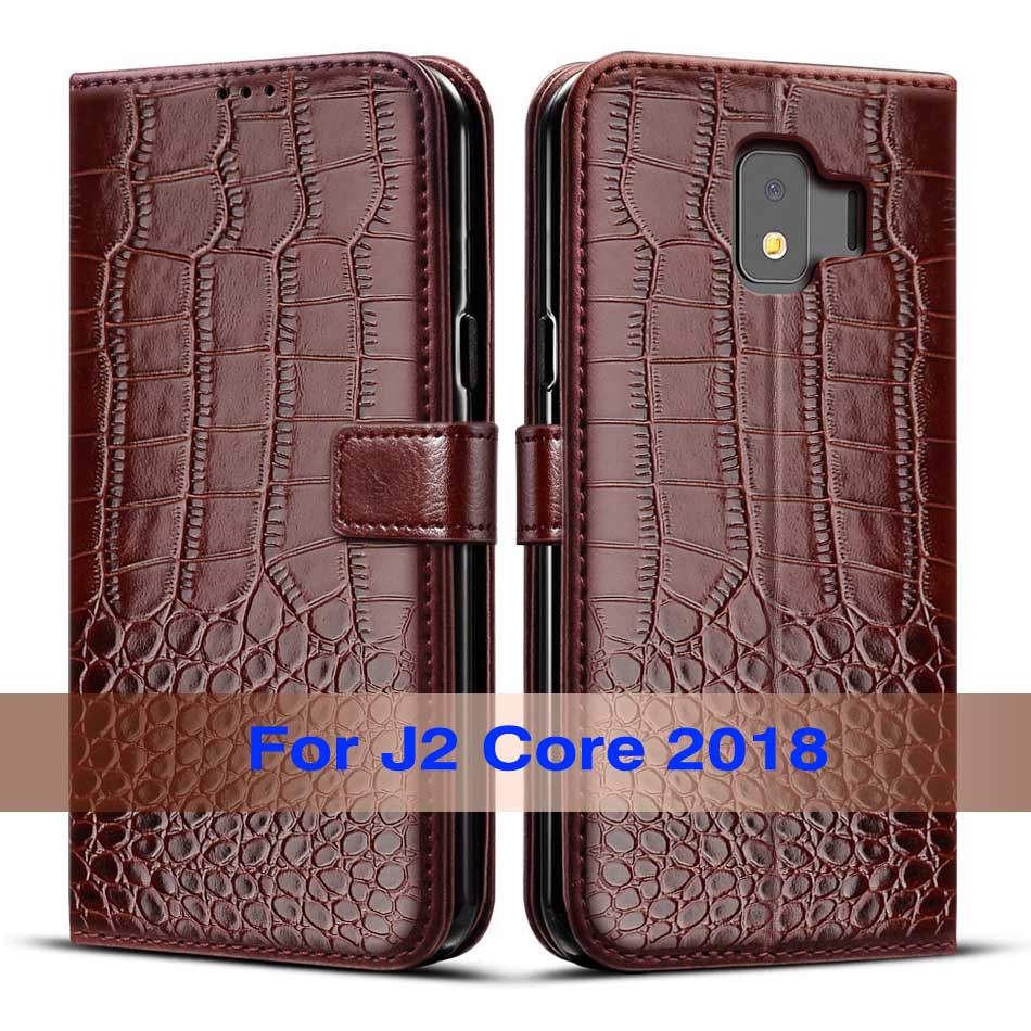 Caso di cuoio di vibrazione Per Samsung Galaxy J2 Core Cassa di libro Magnetico di caso per la Galassia J2 Core 2018 J 2 SM-J260F j260F J260 copertura Coque: Deep Brown