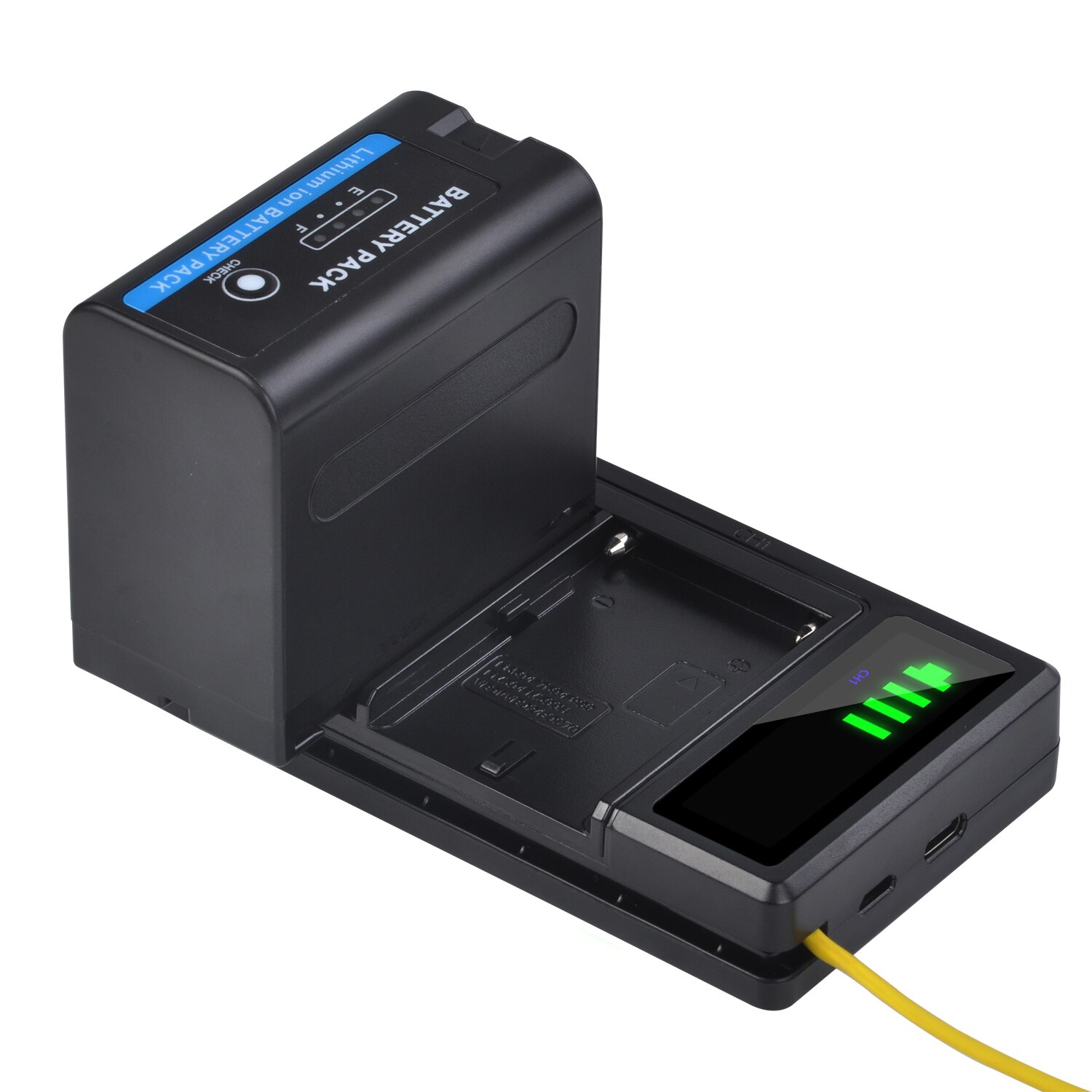 2pc x 7200 mah np -f970 np f970 batteri med strømindikator + lcd dobbelt lader til sony np -f550 np-f770 np-f750 f960 f970 f950: 1 batterisett