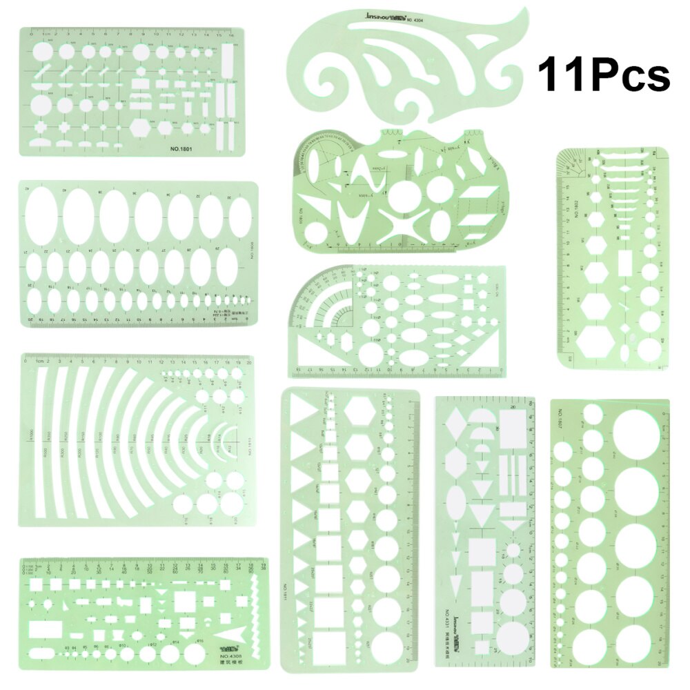 11 Uds verde transparente ampliado Plan de Casa Plantilla de geométrica de los gobernantes de encofrado para construcción dibujos plantillas para oficina