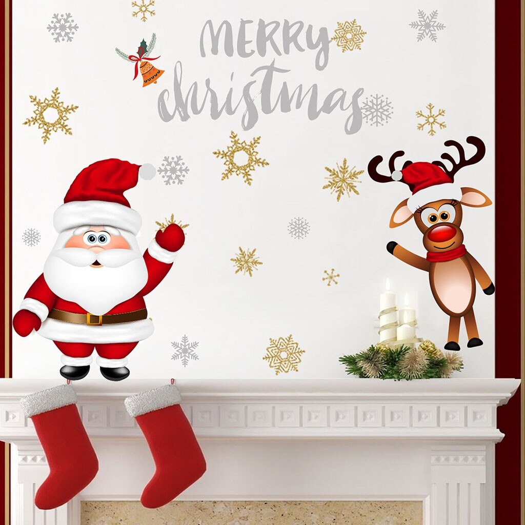 Santa Claus Wall Stickers Wall Cabinet Static Sticker Christmas Decorations For Window Stickers Removable Electrostatic Stickers